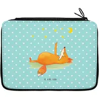 Mr. & Mrs. Panda Bleistiftetui Fuchs Sterne - Türkis Pastell - Geschenk, Mäppchen, Federmappe, Romantik, Schlampermäppchen, Etui, Federtasche, Tröstende Worte, Nachts