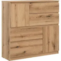 Furniture24 Kommode 75x105x35 cm REMI RM06 mit 2 Türen 4 Schubladen Wohnzimmerschrank Evoke Eiche