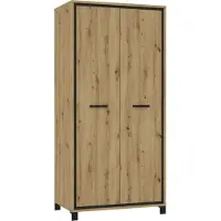 Furniture24 Kleiderschrank Trondheim TDHS821 Schrank, 2 Türiger Drehtürenschrank mit Kleiderstange und Einlegeboden