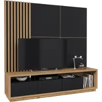 Furniture24 Wohnwand CELINE 09 Lowboard mit Wandpaneel Lamellenwand 3-teilig 200cm Schrankwand Fernsehschrank