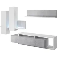 Furniture24 Wohnwand Bota 09 Schrankwand Hängeschrank Lowboard Hängeregal Stilvoll Wohnzimmer-Set Mediawand Beton Colorado/Weiß