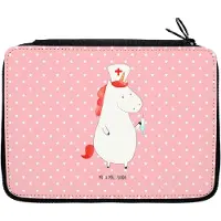 Mr. & Mrs. Panda Stifteetui Einhorn Krankenschwester - Rot Pastell - Geschenk, Ärztin, Mäppchen, Schlampermäppchen, Federmappe, Unicorn, Schulmäppchen, Schreibmappe, Etui