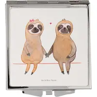 Mr. & Mrs. Panda Schminkspiegel Faultier Pärchen - Weiß - Geschenk, Liebe, Klappspiegel, Kosmetikspiegel, Lieblingstier, Relaxen, Kleiner Spiegel, Handspiegel