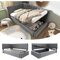 Youjia Polsterbett Tagesbett Daybett 90x190cm, Schlafsofa mit hydraulischem Stauraum, Kinderbett Jugendbett Bettgestell mit Lattenrost aus Holz, Samt, Grau