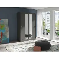 FURMEB Patryk Hojka FurMeb24 Schiebetrenschrank MULTI 2 -90x200cm Kleiderschrank mit Spiegel, 2-trig Schiebeschrank - (ANTHRAZIT)