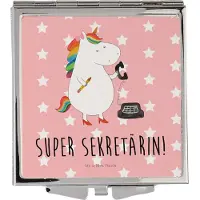 Mr. & Mrs. Panda Kosmetikspiegel Einhorn Sekretärin - Rot Pastell - Geschenk, Schminkspiegel klein, Mini Spiegel, Büro, Einhörner, Handspiegel, Steuerbüro, Unicorn