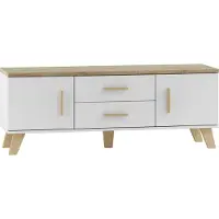 Furniture24 Tv Schrank Lotta, 2 Türiger Wohnzimmerschrank, Schrank, Fernsehenschrank, Lowboard, Unterschrank mit 2 Schubkästen, Skandinavisch, Briliant Weiß