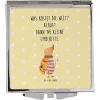 Mr. & Mrs. Panda Quadratischer Spiegel Nachtfalter Fähnchen - Gelb Pastell - Geschenk, Kleiner, Käfer, Frauen, Niedlich, Schminkspiegel, Süß, Lustige Sprüche