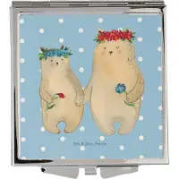 Mr. & Mrs. Panda Handspiegel Bären mit Blumenkranz - Blau Pastell - Geschenk, Frauen Spiegel, Beste Freundin, Kosmetikspiegel, Schminkspiegel, Mutter, Klappspiegel