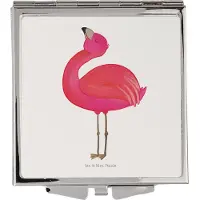 Mr. & Mrs. Panda Kosmetikspiegel Flamingo Stolz - Weiß - Geschenk, Schminkspiegel, Handspiegel, Kleiner Spiegel, klein, Frauen, Freundin, Rosa, Mama