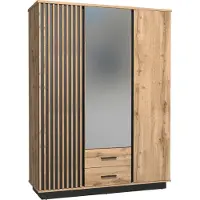 Furniture24 Kleiderschrank Lamelo LA15 Schrank 3 türiger Drehtürenschrank mit Kleiderstange und 2 Schubladen Schalfzimmerschrank