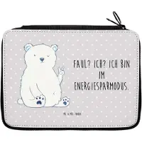 Mr. & Mrs. Panda Federmäppchen Eisbär Faul - Grau Pastell - Geschenk, Bleistiftetui, Arbeit, Büro, Teddy, Mäppchen, Arbeitsplatz, Etui für Stifte, Schlampermäppchen, Bär