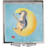 Mr. & Mrs. Panda Schminkspiegel Pinguin Mond - Eisblau - Geschenk, Angel, Erschöpft, Spruch, Handspiegel, Süßigkeiten, schlafen, Kosmetikspiegel, Faltspiegel
