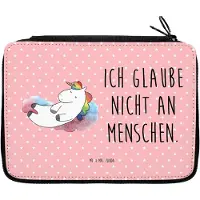 Mr. & Mrs. Panda Federmäppchen Einhorn Wolke 7 - Rot Pastell - Geschenk, Federtasche, Bleistiftetui, Menschen, Unicorn, Einhörner, Etui, Stifteetui, Federmappe, Witzig
