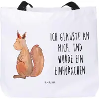 Mr. & Mrs. Panda Schultasche Einhorn Glauben - Weiß - Geschenk, Tasche, Reisetasche, Stoffbeutel, Einhörner, Eichhörnchen, Tragetasche, Eichhorn, Unicorn, Einhörnchen