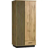 Furniture24 Kleiderschrank Lamelo LA1 Schrank 2 türiger Drehtürenschrank mit Kleiderstange und Schublade