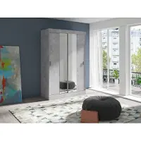 FURMEB Patryk Hojka FurMeb24 Schiebetrenschrank MULTI 2 -140x200cm Kleiderschrank mit Spiegel, 2-trig Schiebeschrank - (BETON)