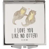 Mr. & Mrs. Panda Schminkspiegel klein Otter Hände halten - Weiß - Geschenk, Kosmetikspiegel, Romantisch, Verliebt, glücklich, Klappspiegel, Liebe, Klappbarer Spiegel