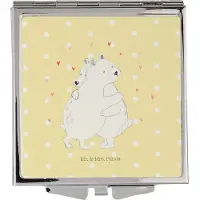 Mr. & Mrs. Panda Handspiegel Eisbär Umarmen - Gelb Pastell - Geschenk, Schminkspiegel, Kleiner Spiegel, Taschenspiegel, Kosmetikspiegel, Frauen, Lustige Sprüche