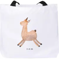 Mr. & Mrs. Panda Reisetasche Lama Springen - Weiß - Geschenk, Guten Morgen, Einkaufstasche, Strandtasche, Freundin, Start, Fröhlich, Tote Bag, Laptoptasche, Tasche, Glück