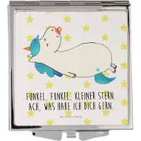 Mr. & Mrs. Panda Schminkspiegel Einhorn Schnuller - Weiß - Geschenk, Kleiner Spiegel, Mama, Kosmetikspiegel, Taschenspiegel klappbar, Mutter, Einhörner, Handspiegel, Baby