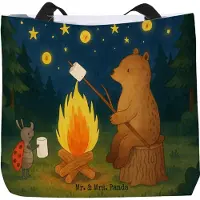 Mr. & Mrs. Panda Strandtasche Bär & Marienkäfer Lagerfeuer Design - Weiß - Geschenk, Schultasche, Tasche, Teddy, Reisetasche, studententasche, Tote Bag