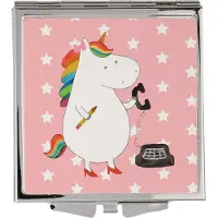 Mr. & Mrs. Panda Taschenspiegel Einhorn Sekretärin - Rot Pastell - Geschenk, Quadratischer Spiegel, Büro, Frauen, Unicorn, Schminkspiegel, Einhörner, Klappspiegel