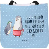 Mr. & Mrs. Panda Schultasche Pinguin mit Kind - Blau Pastell - Geschenk, Stoffbeutel, Strandtasche, Mutter, Vorbild Mama, Muttertag, Tragetasche, Bruder, Mom, Tote Bag
