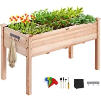 Zerbaco Hochbeet Holz Pflanzkübel mit Ablage Blumenkasten 100kg Tragfähigkeit Garten Pflanzkasten Terrassen Gemüsebeet Gartenbeet Pflanzbeet 120x58x76cm ideal für den Anbau von Gemüse Obst Kräutern