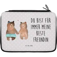 Mr. & Mrs. Panda Schlamper Bär Freundin - Grau Pastell - Geschenk, Federmäppchen, Stifte Etui, Federmappe, Stifteetui, Schlampermäppchen, Teddy