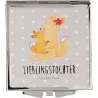 Mr. & Mrs. Panda Handspiegel Fuchs Mama - Grau Pastell - Geschenk, Tochter, Mutter, Schminkspiegel, Kosmetikspiegel, Spiegel Für Unterwegs, Muttertag, Frauen, Schoß