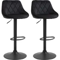 Youjia Barhocker 2er-Set Höhenverstellbar Schwarz Bistrohocker mit Fußstütze & Rückenlehne aus Samt & Metall 46x48x83-104cm