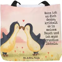 Mr. & Mrs. Panda Schultasche Pinguine Kuss Design - Weiß - Geschenk, Tasche, Freundin, für Partner, Tote Bag, Strandtasche, Freund, Valentinstag, Büchertasche, Frauen