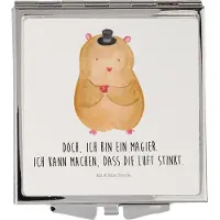 Mr. & Mrs. Panda Schminkspiegel Hamster Hut - Weiß - Geschenk, Kleiner Spiegel, klappbar, Kosmetikspiegel, Zylinder, Zauberer, Zwerghamster, Klappbarer, Magier