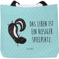 Mr. & Mrs. Panda Reisetasche Stinktier Handstand - Türkis Pastell - Geschenk, Einkaufstasche, Tasche, Stinker, Raubtier, Tote Bag, Skunk, Strandtasche, Schultasche