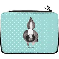 Mr. & Mrs. Panda Schlampermäppchen Stinktier Angriff - Türkis Pastell - Geschenk, Stinker, Federtasche, Mäppchen, Etui, Drohung, Skunk, Bleistiftetui, Wildtier, Raubtier