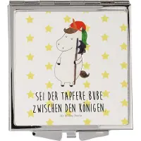 Mr. & Mrs. Panda Schminkspiegel klein Einhorn Junge - Weiß - Geschenk, Quadratischer Spiegel, Einhörner, Mini, Unicorn, Bube, Kosmetikspiegel, Mittelalter, Frauen