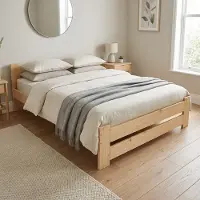 Need Sleep Massivholzbett 140x200 cm – Doppelbett aus Kiefernholz – stabiles Bettgestell – niedriges Kopfteil – Natur