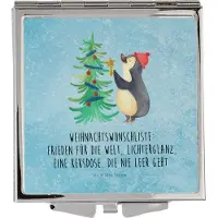 Mr. & Mrs. Panda Klappspiegel Pinguin Weihnachtsbaum - Eisblau - Geschenk, Weihnachten, Klappbarer Spiegel, Schminkspiegel, Frauen, klein, Winter, Taschenspiegel