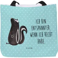 Mr. & Mrs. Panda Tote Bag Stinktier Sitzen - Türkis Pastell - Geschenk, Tasche, Spruch, Besserwisser, Raubtier, Schultasche, Laptoptasche, Wildtier, Büro, Strandtasche