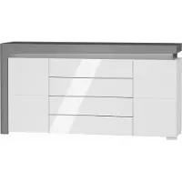 Furniture24 Sideboard 159 cm THEA White WHK-3 Kommode 2 türiger mit 4 Schubladen Anthrazite Weiß Hochganz mit Beleuchtng