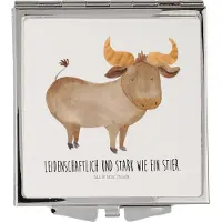 Mr. & Mrs. Panda Frauen Spiegel Sternzeichen Stier - Weiß - Geschenk, Mini, Ochse, Rind, Geburtstag Mai, Klappbarer, Taschenspiegel, Schminkspiegel, Handspiegel, April