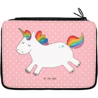 Mr. & Mrs. Panda Bleistiftetui Einhorn Happy - Rot Pastell - Geschenk, Mäppchen, Spaß, Federmäppchen, Schlampermäppchen, Unicorn, Freude, Fröhlich, Einhörner, Federmappe