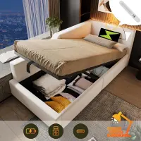 Youjia Polsterbett Tagesbett Daybett 90x200cm, Schlafsofa mit hydraulischem Stauraum, Leselichtfunktion und USB-C-Ladefunktion