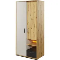 Furniture24 Kleiderschrank Qubic QB-03, Schrank, 2 Türiger Jugendzimmerschrank mit Kleiderstange, Schubladen, Einlegeboden und LED Beleuchtung