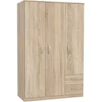 Furniture24 Kleiderschrank NIKO NIKS84, Schrank, 3 Türiger Drehtürenschrak, Universalschrank mit Kleiderstange, 1 Einlegeboden und 2 Schubkasten Sonoma Eiche
