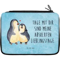 Mr. & Mrs. Panda Schlampermäppchen Pinguin umarmen - Eisblau - Geschenk, Hochzeit, Stiftemappe, Hochzeitstag, Federmappe, Stifteetui, Etui, Hochzeitsgeschenk, Liebe