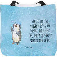 Mr. & Mrs. Panda Strandtasche Pinguin Duschen - Eisblau - Geschenk, Tote Bag, Duschkonzert, Laptoptasche, Schultasche, Tasche, glücklich sein, Reisetasche, Stoffbeutel