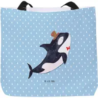 Mr. & Mrs. Panda Tote Bag Orca Zylinder - Blau Pastell - Geschenk, Strandtasche, Meer, Reisetasche, Geburtstag, Narwal, Tasche, Fest, Glückwunsch, Laptoptasche, Konfetti