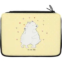 Mr. & Mrs. Panda Etui Eisbär Umarmen - Gelb Pastell - Geschenk, Schlampermäppchen, Federmäppchen, Lustige Sprüche, Bleistiftetui, Schulmäppchen, Federtasche